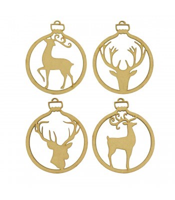 Laser Cut Pack of 4 Themed Baubles - Reindeer Stag